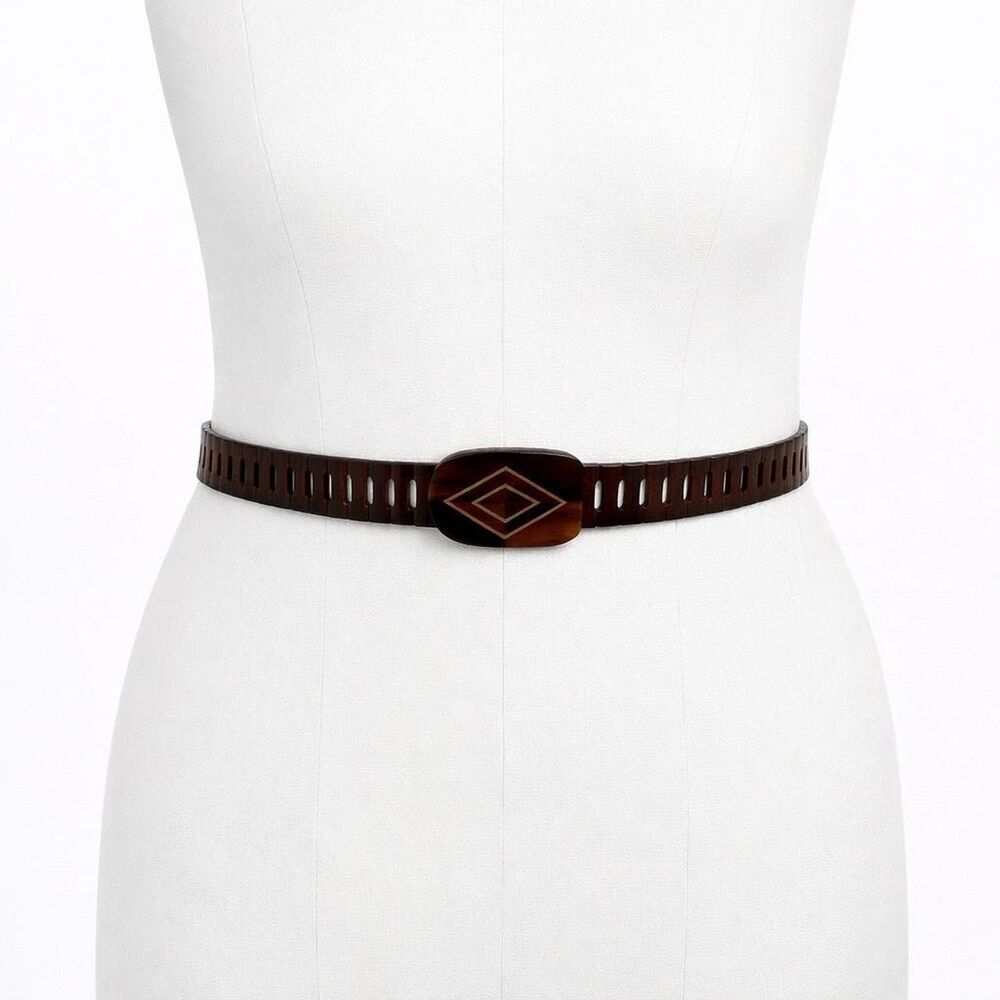 Vintage Wood Inlay Click Belt Diamond Size S-M Boho Western